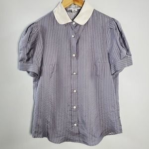 Paul & Joe Charcoal Pinstripe Blouse with Ivory Collar